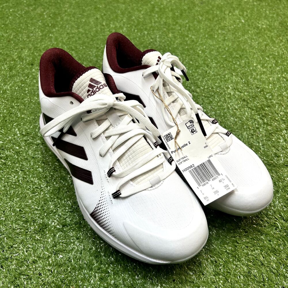 Adidas PureHustle 2.0 White Maroon Women's Softball Cleats Size 8.5 H00982 NWT